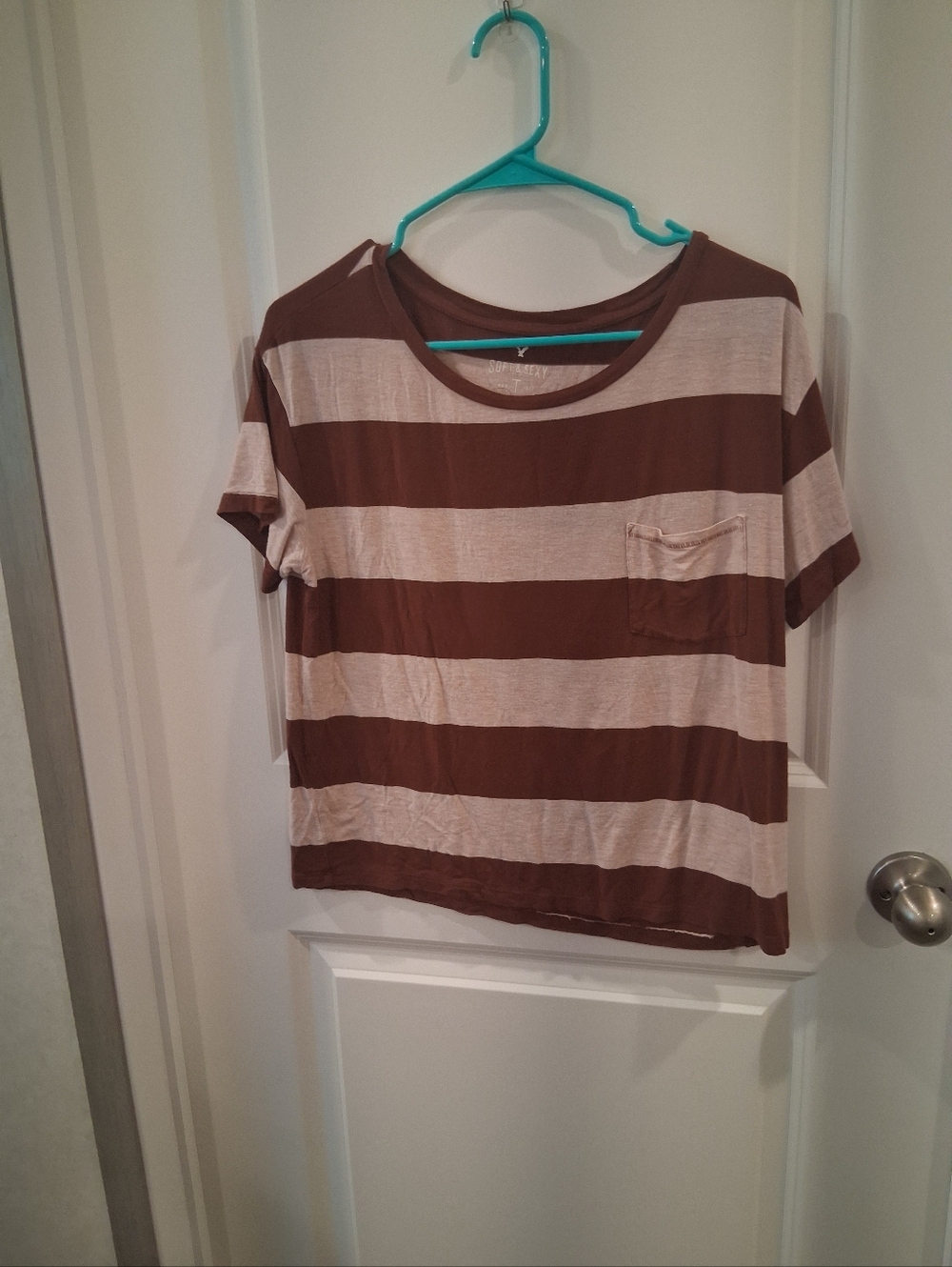American Eagle Outfitters Soft & Sexy Maroon & Cream Striped Tee Size Small
